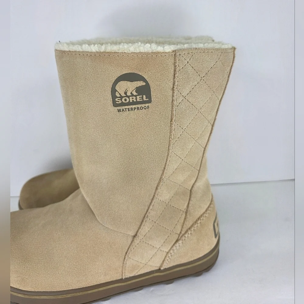 Sorel Women’s Glacy Winter Boots Size 7 Brown Tan Suede Waterproof Boots Slip on